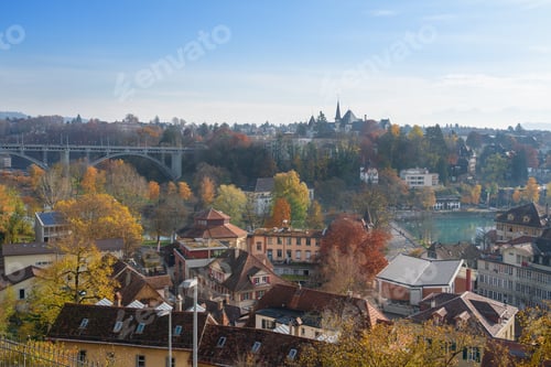 Preview: Bern in Autumn with Kirchenfeld Bridge and Aare River - Bern, Switzerland