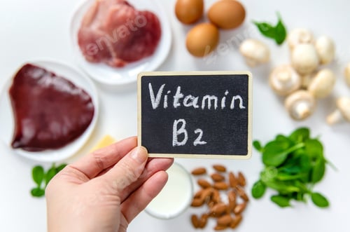 Preview: Foods that contain vitamin B2. Selective focus.