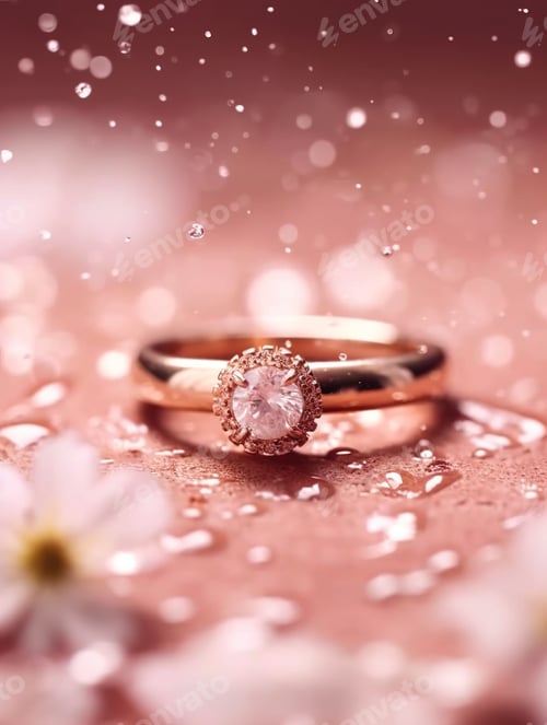 Preview: Elegant Rose Gold Droplets on a Diamond Ring