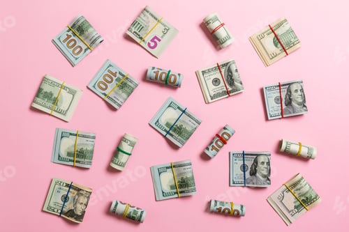 Preview: Money Background with american hundred dollar bills on top wiev with copy space