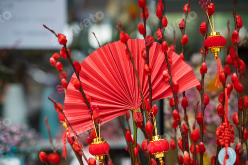 Preview: Tradition Fan And Lantern Of Chinese Mean Best Wishes And Good Luck For The Coming New Year