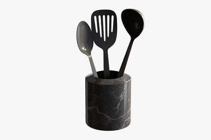 Preview: Marble Utensil Holder with Black Cooking Tools