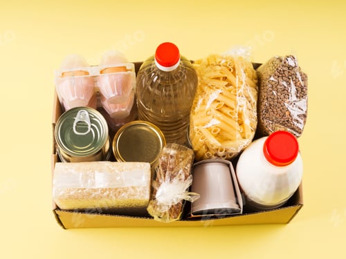 Preview: Food staples delivery or donation box concept