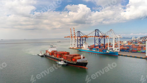 Preview: Arial view by drone camera transportation logistics and shipment container dock cargo yard with work