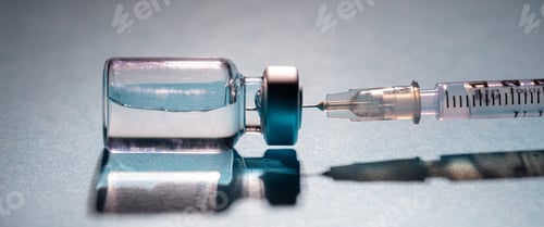 Preview: Vaccine vial dose and syringe against gray background