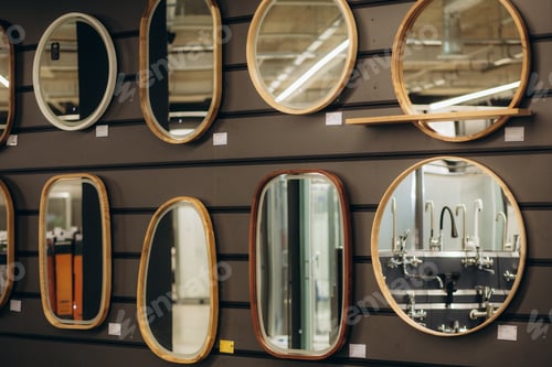 Preview: a wall with many mirrors in a shop
