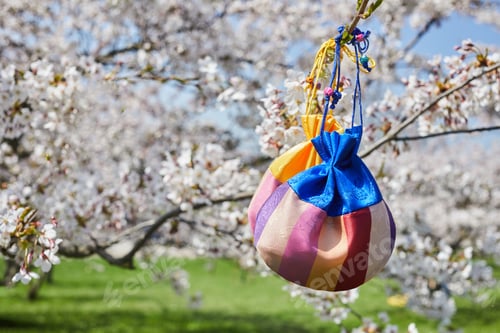 Preview: Korean New Year or Seollal. Sebaetdon lucky bag on Cherry blossom tree.