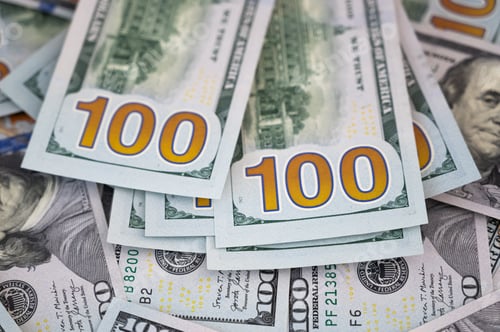 Preview: Closeup top view on hundred dollar bills. Business,investment,income,loan,inflation,salary concept