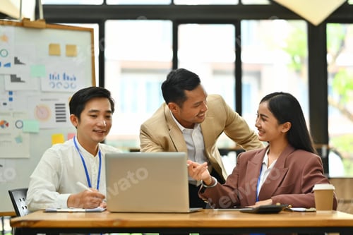 Preview: Friendly male manager explaining information, talking about company strategy .
