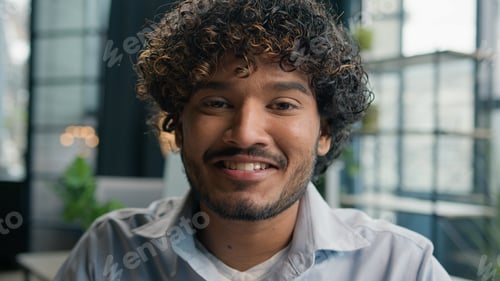 Preview: Head shot portrait Latino hispanic businessman Arabian Indian guy looking at camera happy smiling