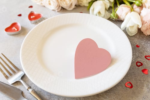 Visualização: Menu de Dia dos Namorados e lindas flores da primavera.