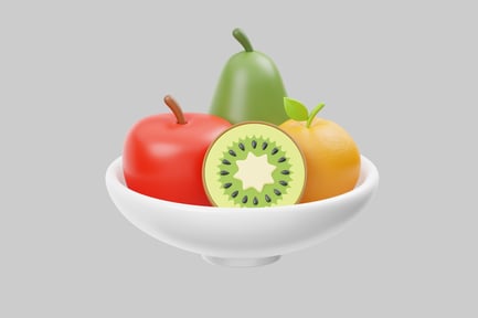 Preview: Stylized Fruit Bowl with Apple, Pear, Kiwi, and Orange