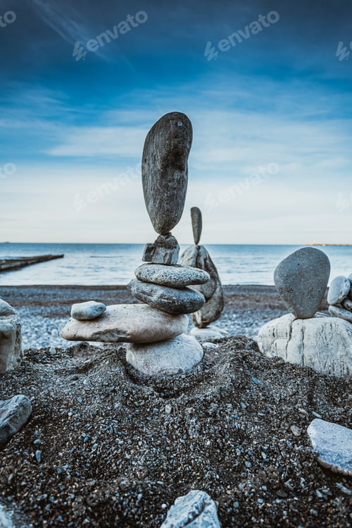 Preview: Stack of balanced stones on the beach