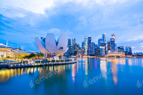 Preview: Beautiful architecture building skyscraper around marina bay in