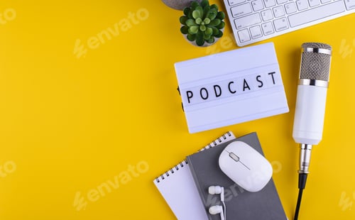 Preview: Podcast new episode concept with microphone