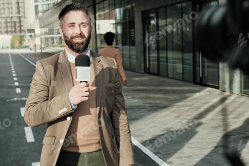 Reporter working in the city