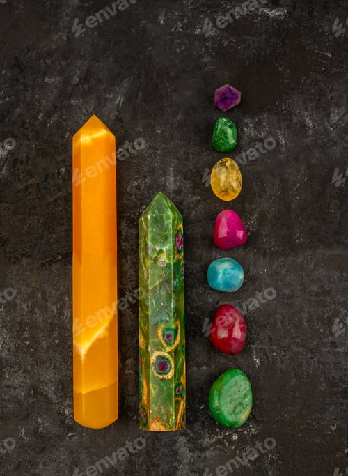 Preview: Natural gem geological crystals and stones on a dark texture background