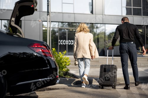 Preview: Chauffeur helps a businesswoman to carry her suitcase