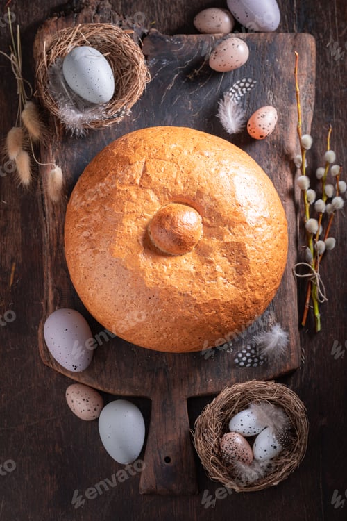 Preview: Classic bread as eatable bowl baked at home for Easter.