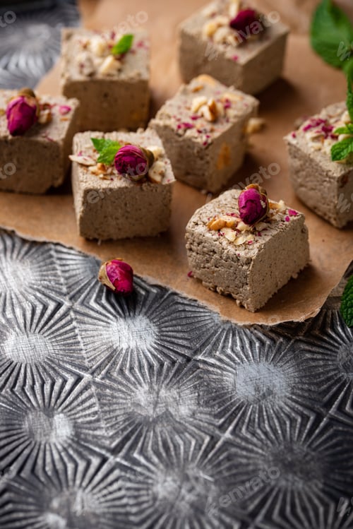 Preview: Halva with rose petal and nuts.