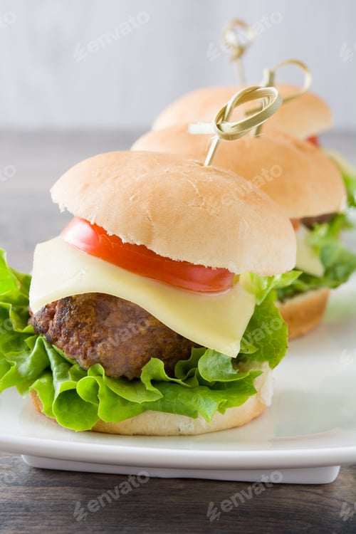 Preview: Delicious Mini Burgers Topped with Fresh Ingredients