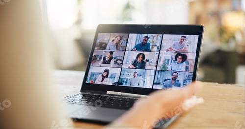 Preview: Home, businessperson and laptop with screen for video call, online meeting and feedback for project