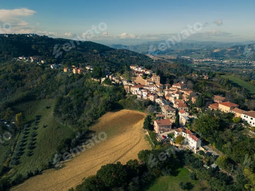 Preview: Aerial shot of the village of Colbordolo in Macerata, Italy