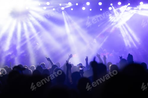 Preview: Crowd at concert and colorful stage lights.