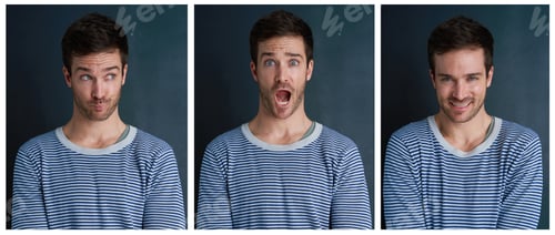 Preview: Man Expressing Various Emotions Against Dark Background