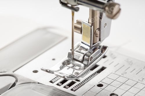 Preview: Modern White Sewing Machine Presser Foot Closeup, Macro