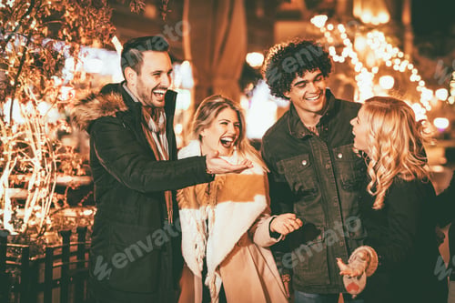 Preview: Friends Having Fun Outdoors In Winter City