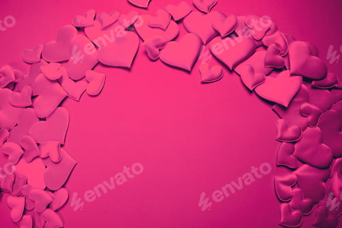 Preview: Pink hearts on color background. Monochrome. Design for Valentine's Day