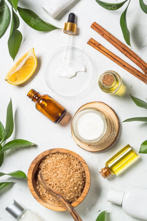 Vista previa: Cosmetic laboratory concept with natural cosmetic products