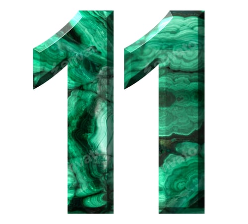 Preview: Arabic numeral 11, eleven, from natural green malachite, isolated on white background