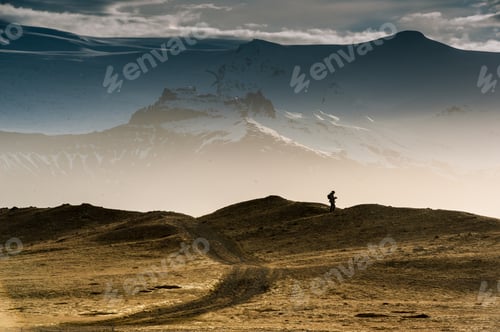 Preview: Nature background beautiful landscape mountains road hills clouds sunset Iceland