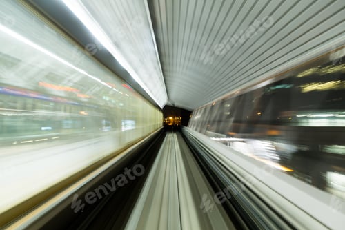 Preview: Motion blur of train moving inside tunnel
