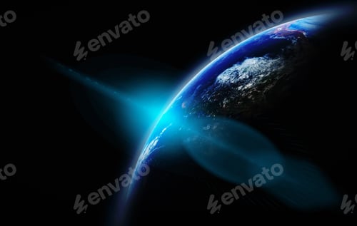 Preview: Part of earth with sun rise and lens flare background, Internet Network concept