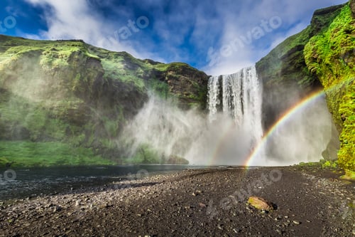 Preview: Waterfall Skogafoss and rainbow in Iceland