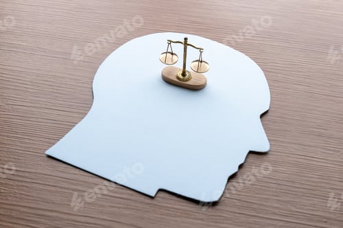 Preview: A paper cutout of a human head with balancing scale.