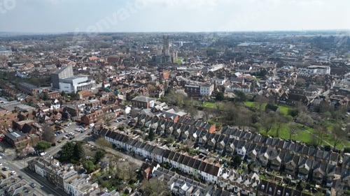 Preview: Bird's eye view of Canterbury, taken from Westgate Gardens, featuring the Marlowe Theatre