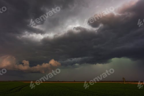 Preview: Dramatic storm clouds in the sky, dark severe storm clouds, supercell.