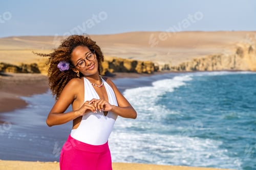 Preview: Tourist enjoying paracas national reserve beach in peru