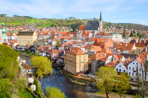 Preview: Panoramic view of Cesky Krumlov and river Vltava in the South Bohemian region, Czech Republic