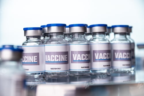 Preview: Glass vials for vaccine in laboratory. Group of vaccine bottles. Medicine in ampoules.