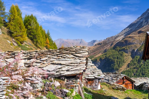 Preview: Village in the Swiss Alps on the Way to Lac Bleu, Switzerland