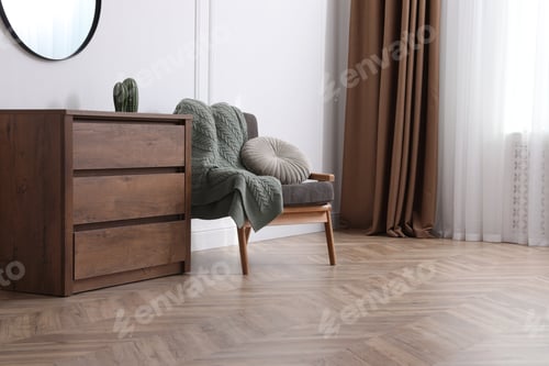 Preview: Modern living room with parquet flooring and stylish furniture