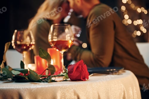 Preview: Closeness of the people. Young lovely couple have romantic dinner indoors together