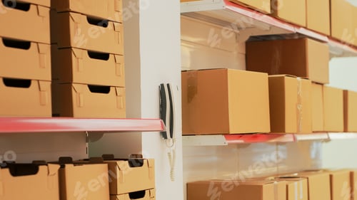 Preview: Empty warehouse with landline phone on wall