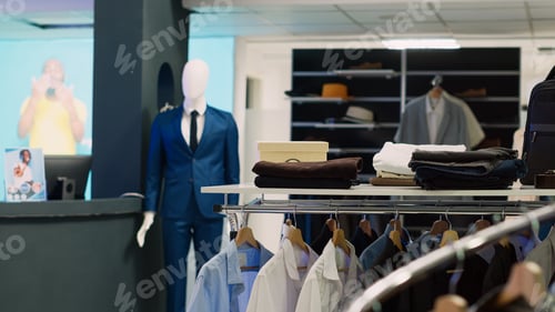 Preview: Empty clothing store with casual and formal wear design