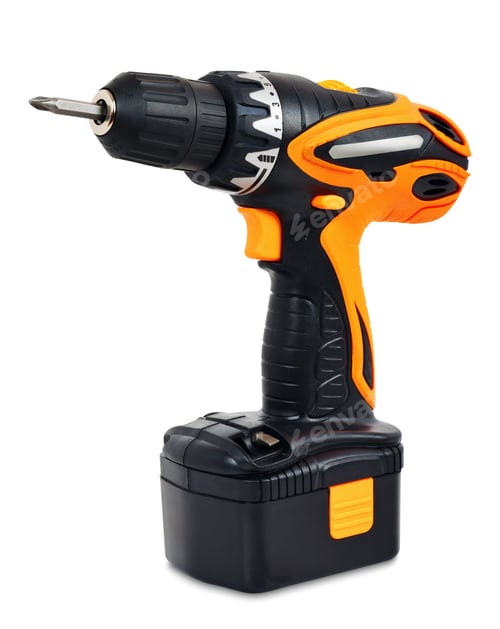 Preview: Black and Orange Cordless Drill on White Background